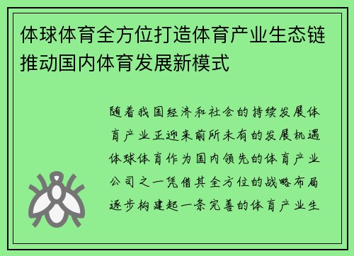 体球体育全方位打造体育产业生态链推动国内体育发展新模式